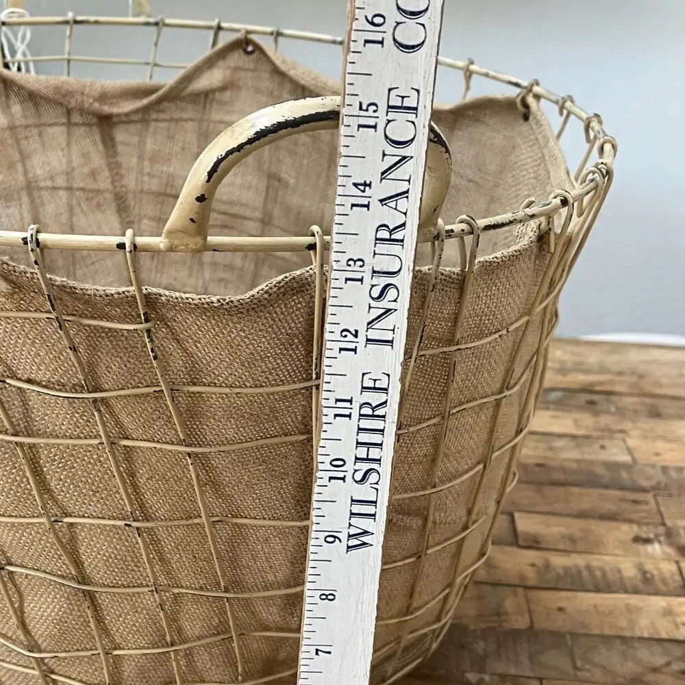 Rustic Farmhouse Wire Bushel Basket Burlap Liner